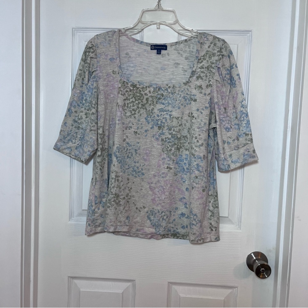 Democracy Beige with Pastel Print Elbow Length Sleeve Top